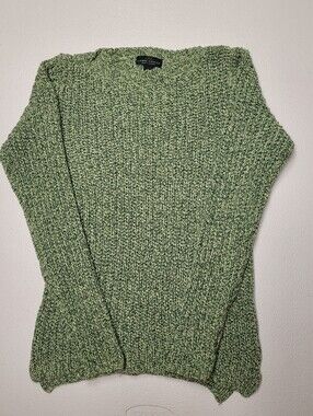 LRL Lauren Jeans Co. Womens S Green White Marbled Ribbed Knit Pullover Preppy